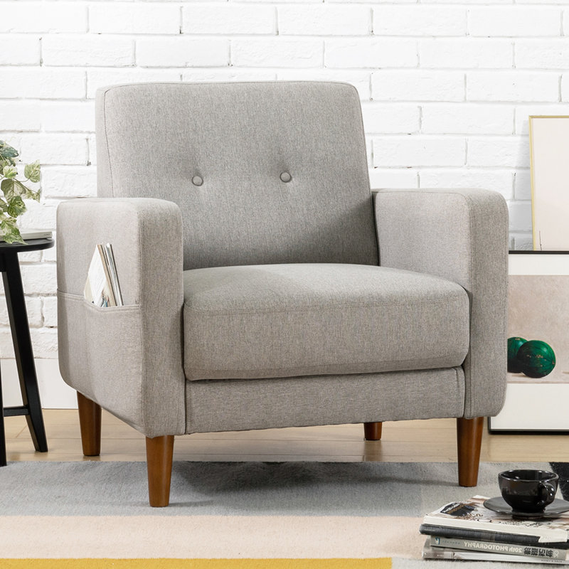 Mellow Adair 29 Tufted Linen Armchair With Pockets Light Grey Reviews Wayfair